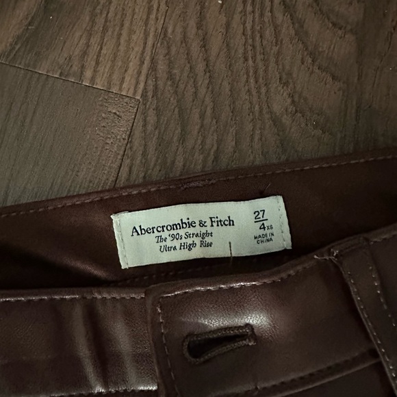 Abercrombie & fitch the 90s straight ultra high rise leather brown pants - Picture 2 of 4